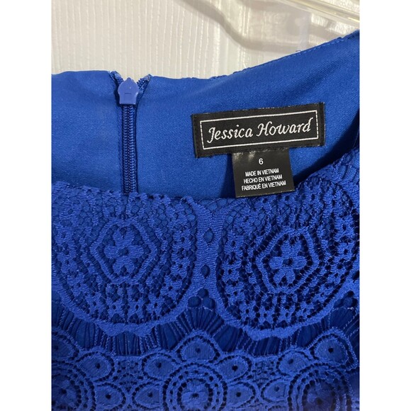 JESSICA HOWARD Scalloped-Hem Lace Shift Dress Blue Size 6 - Picture 3 of 7
